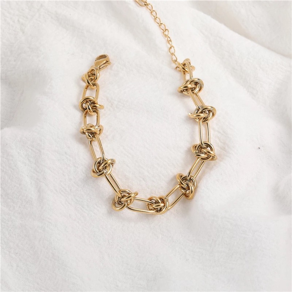 Gold Knot Bracelet - Chunky Gold Bracelet - Gold Chain Link Bracelet - 18K Gold - Picture 9 of 9